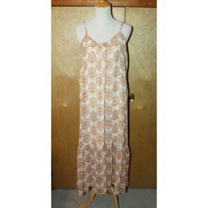 NEW Veronica M. SMALL Chiffon Oversized Maxi Dress Tan Paisley Ruffle Hem
